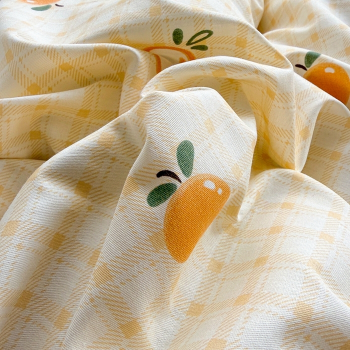 91家纺网 家纺一手货源 找家纺 黛妮雅 2026新款AB版全棉印花单被套床单枕套 送买家秀 橙意小格