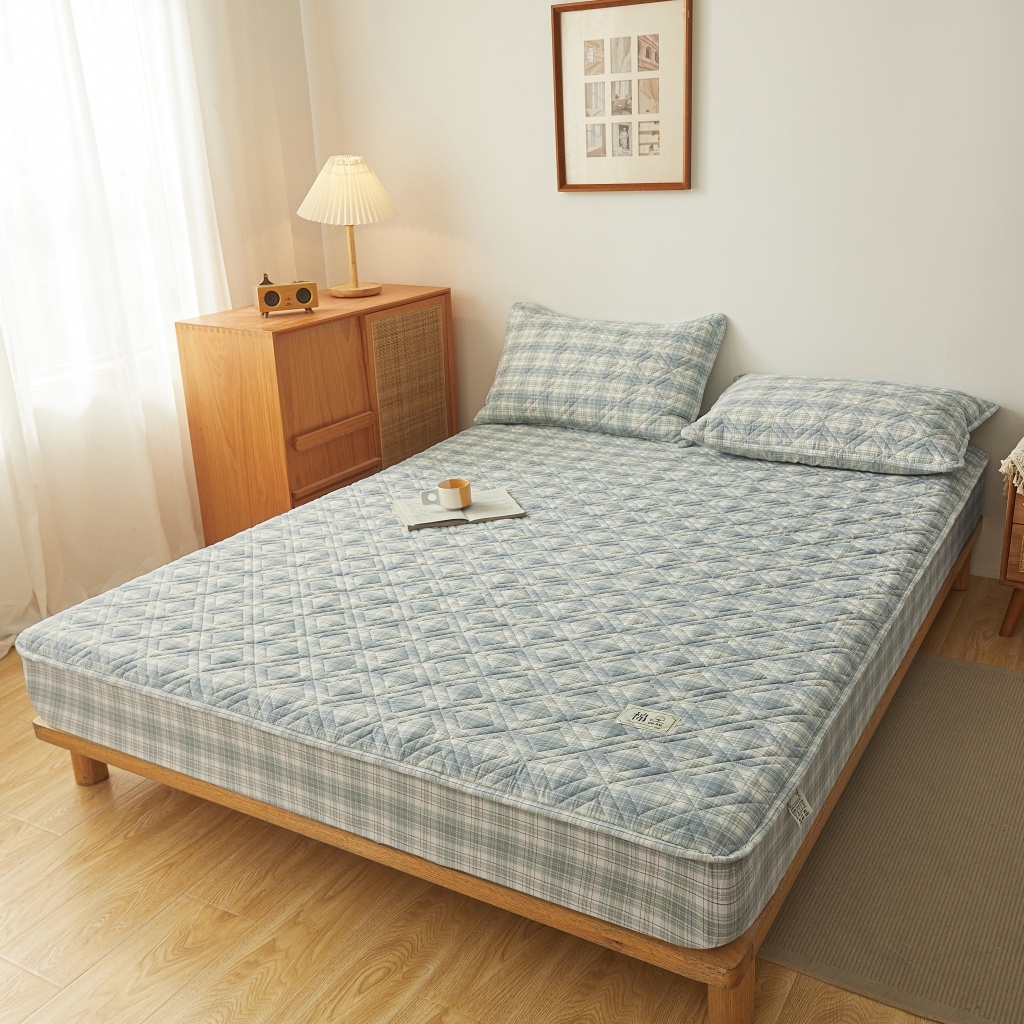 91家纺网 家纺一手货源 找家纺 （总）缦彩 2026新款全棉纯棉水洗棉新疆棉花夹棉格子床笠单品床笠单件