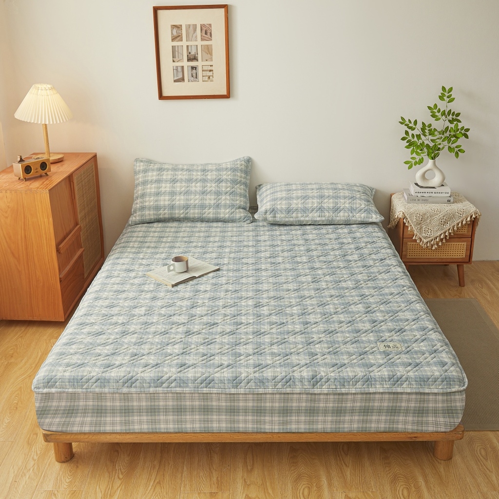 91家纺网 家纺一手货源 找家纺 （总）缦彩 2026新款全棉纯棉水洗棉新疆棉花夹棉格子床笠单品床笠单件