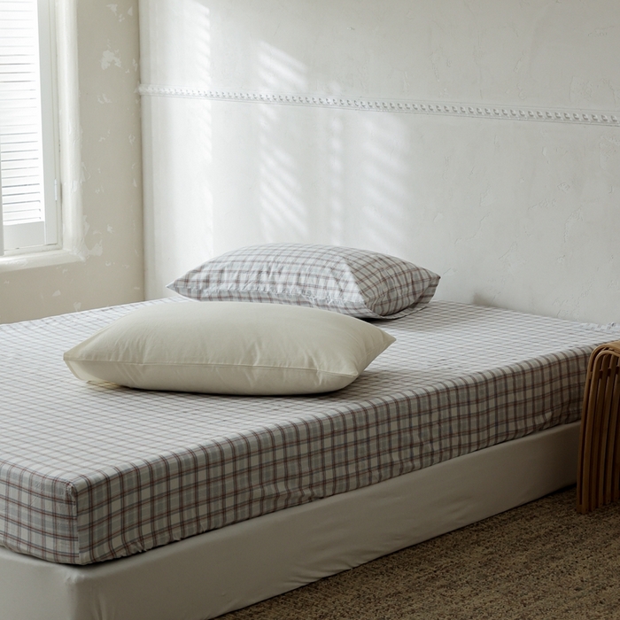 91家纺网 家纺一手货源 找家纺 棉眠 2026新款调色盘水洗棉混搭单品系列-格子单床笠 海盐格