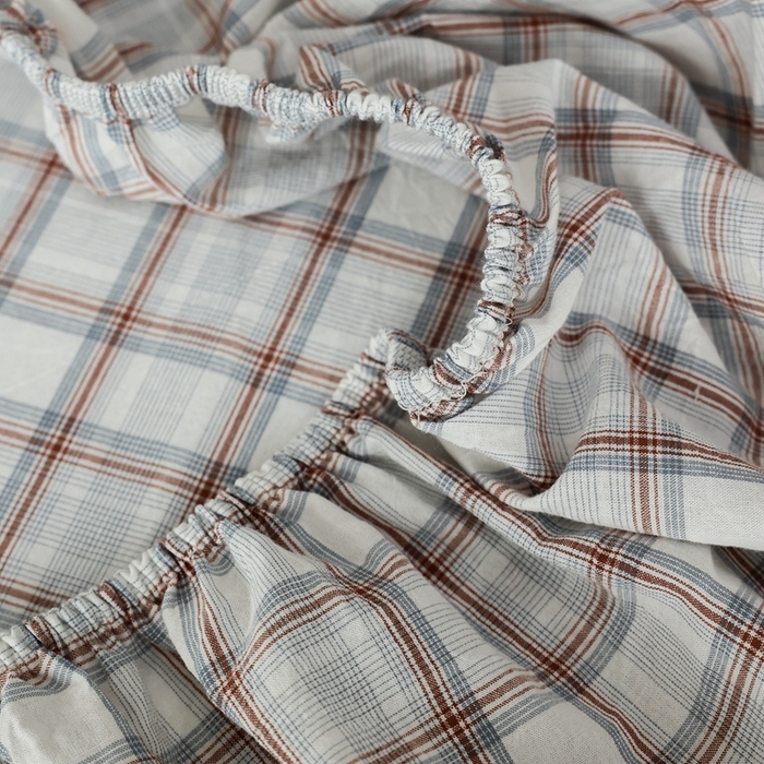 91家纺网 家纺一手货源 找家纺 棉眠 2026新款调色盘水洗棉混搭单品系列-格子单床笠 海盐格