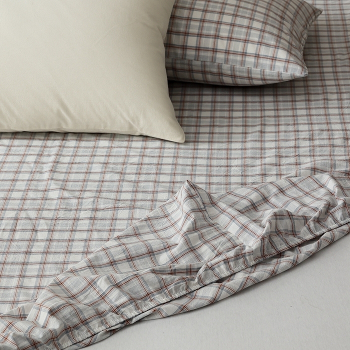 91家纺网 家纺一手货源 找家纺 棉眠 2026新款调色盘水洗棉混搭单品系列-格子单床笠 海盐格