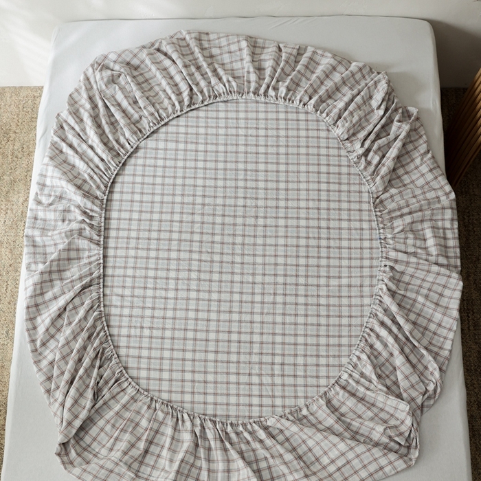 91家纺网 家纺一手货源 找家纺 棉眠 2026新款调色盘水洗棉混搭单品系列-格子单床笠 海盐格