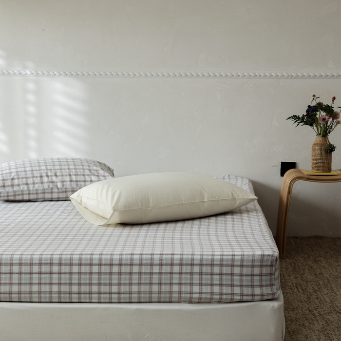 91家纺网 家纺一手货源 找家纺 棉眠 2026新款调色盘水洗棉混搭单品系列-格子单床笠 海盐格