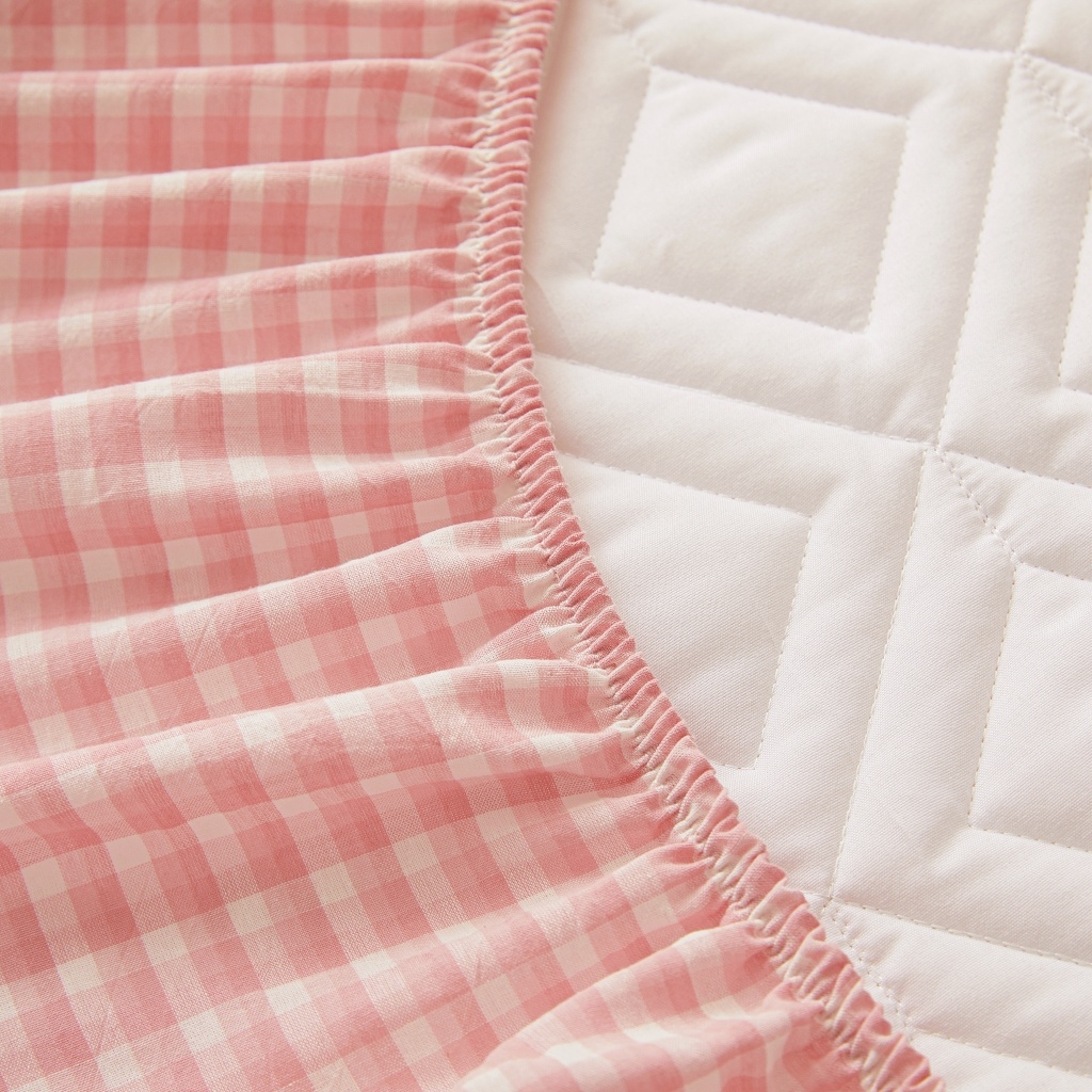 91家纺网 家纺一手货源 找家纺 缦彩 2026新款全棉纯棉水洗棉新疆棉花夹棉格子床笠单品床笠单件 织里-粉