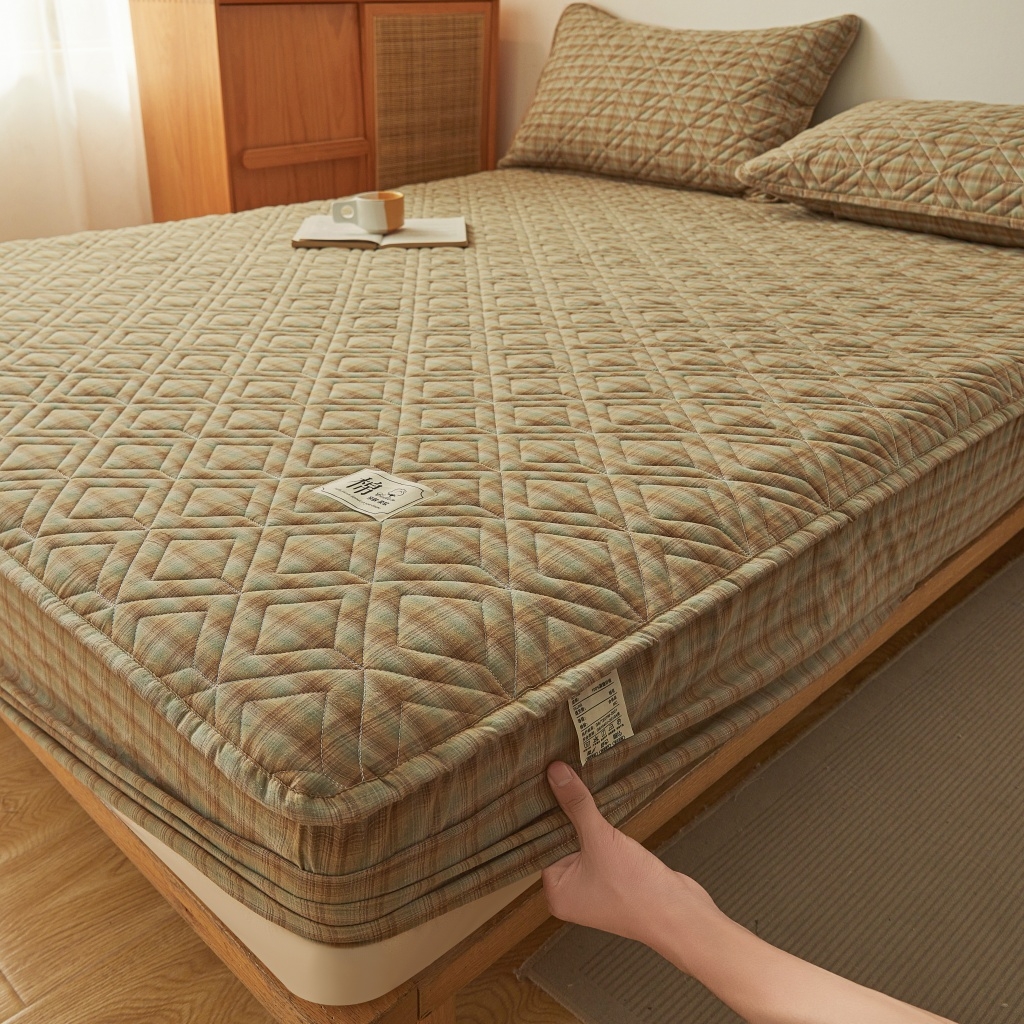 91家纺网 家纺一手货源 找家纺 （总）缦彩 2026新款全棉纯棉水洗棉新疆棉花夹棉格子床笠单品床笠单件