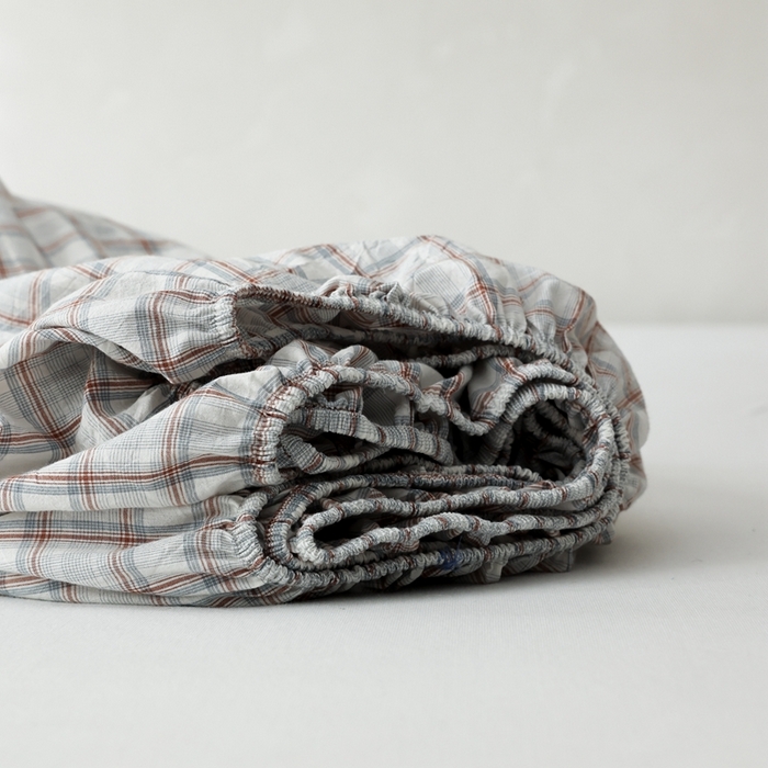 91家纺网 家纺一手货源 找家纺 棉眠 2026新款调色盘水洗棉混搭单品系列-格子单床笠 海盐格