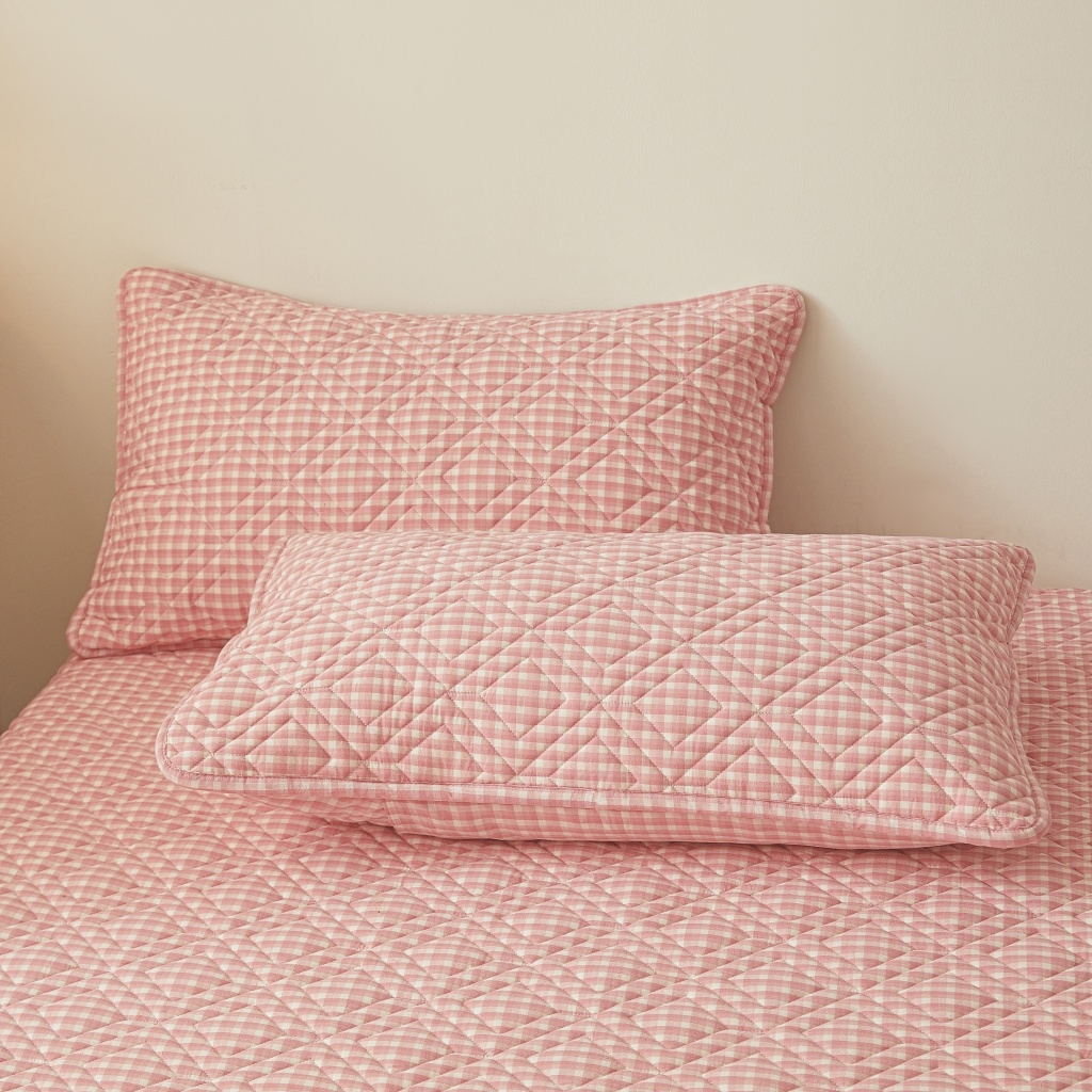 91家纺网 家纺一手货源 找家纺 缦彩 2026新款全棉纯棉水洗棉新疆棉花夹棉格子床笠单品床笠单件 织里-粉