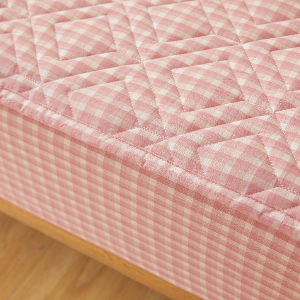 91家纺网 家纺一手货源 找家纺 缦彩 2026新款全棉纯棉水洗棉新疆棉花夹棉格子床笠单品床笠单件 织里-粉