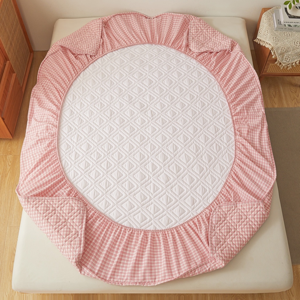 91家纺网 家纺一手货源 找家纺 缦彩 2026新款全棉纯棉水洗棉新疆棉花夹棉格子床笠单品床笠单件 织里-粉