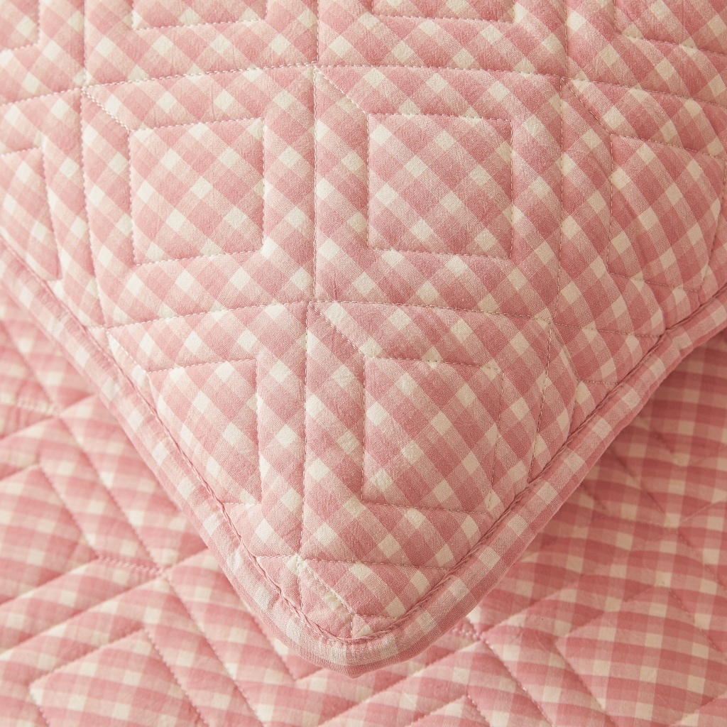 91家纺网 家纺一手货源 找家纺 缦彩 2026新款全棉纯棉水洗棉新疆棉花夹棉格子床笠单品床笠单件 织里-粉