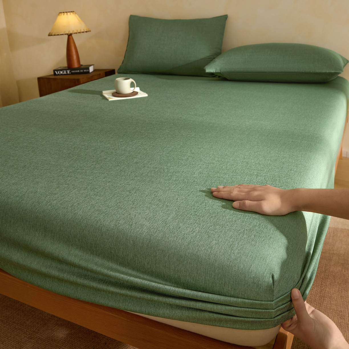衿成家纺 2026春夏新款竹纤维床笠凉感纹理感单床笠 床笠单件 竹纤维-绿色