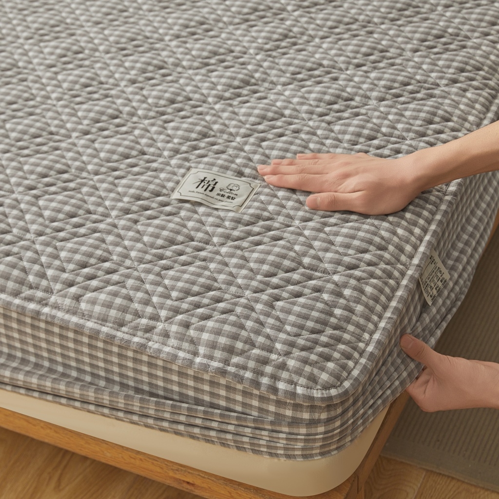 91家纺网 家纺一手货源 找家纺 缦彩 2026新款全棉纯棉水洗棉新疆棉花夹棉格子床笠单品床笠单件 织里-灰