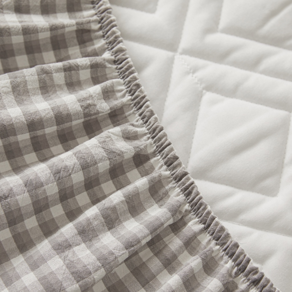 91家纺网 家纺一手货源 找家纺 缦彩 2026新款全棉纯棉水洗棉新疆棉花夹棉格子床笠单品床笠单件 织里-灰