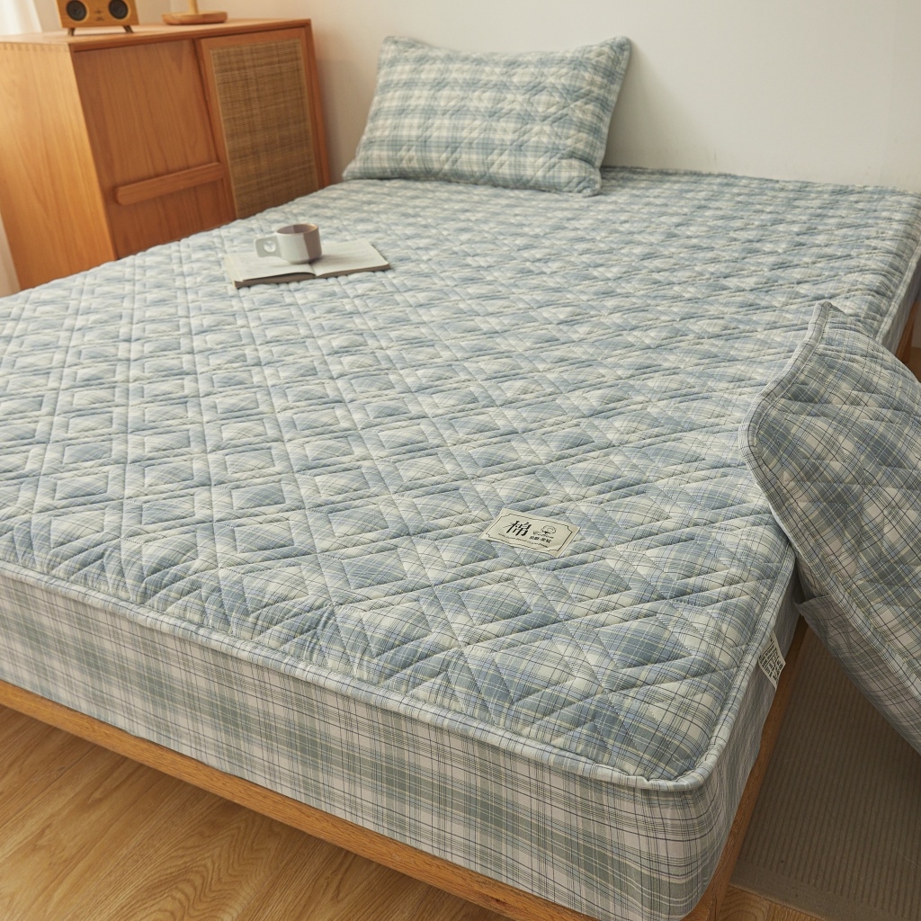 91家纺网 家纺一手货源 找家纺 缦彩 2026新款全棉纯棉水洗棉新疆棉花夹棉格子床笠单品床笠单件 舒然-兰