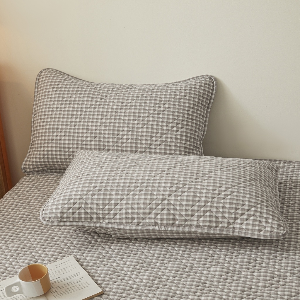 91家纺网 家纺一手货源 找家纺 缦彩 2026新款全棉纯棉水洗棉新疆棉花夹棉格子床笠单品床笠单件 织里-灰