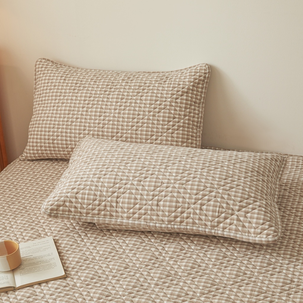 91家纺网 家纺一手货源 找家纺 缦彩 2026新款全棉纯棉水洗棉新疆棉花夹棉格子床笠单品床笠单件 织里-咖