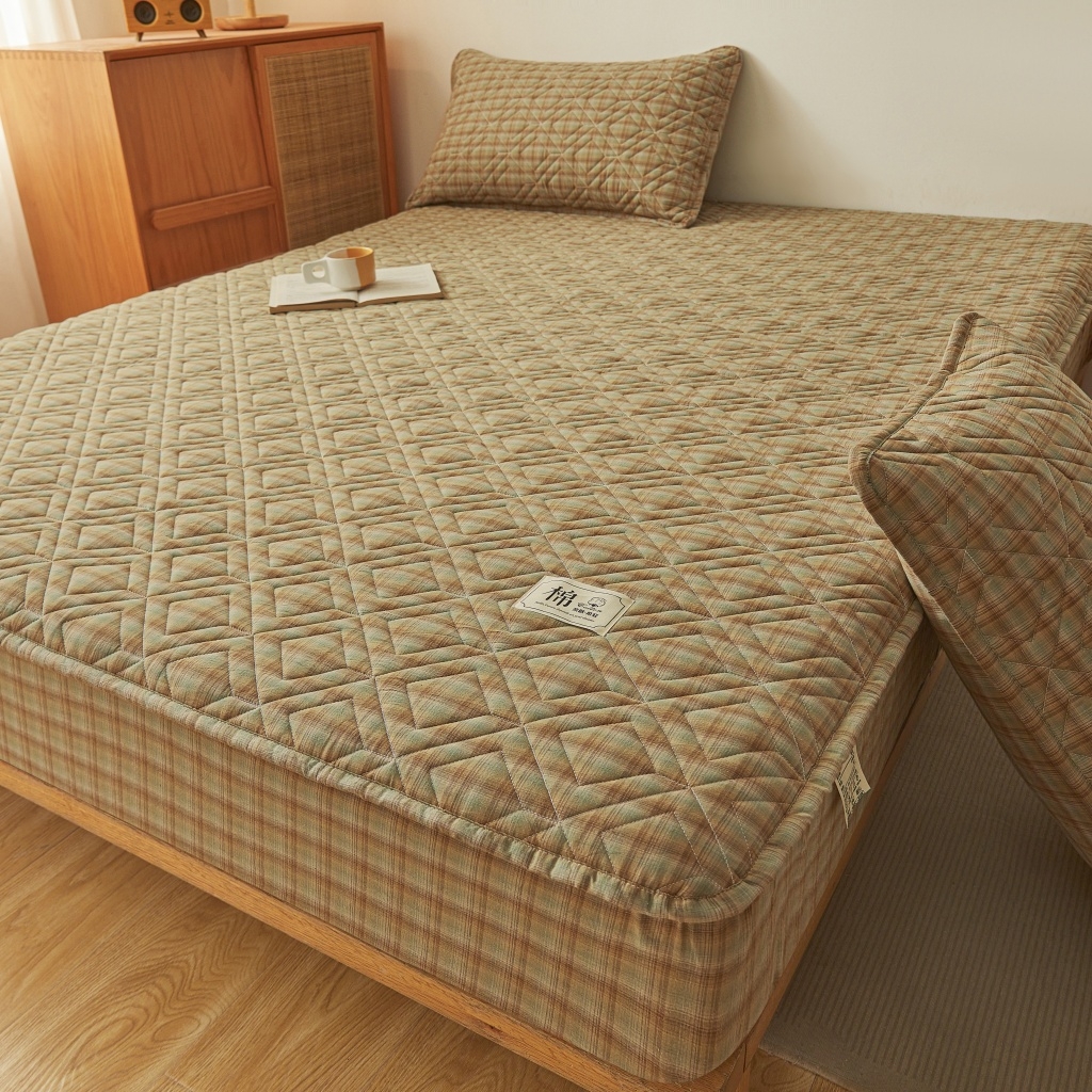 91家纺网 家纺一手货源 找家纺 缦彩 2026新款全棉纯棉水洗棉新疆棉花夹棉格子床笠单品床笠单件 千寻