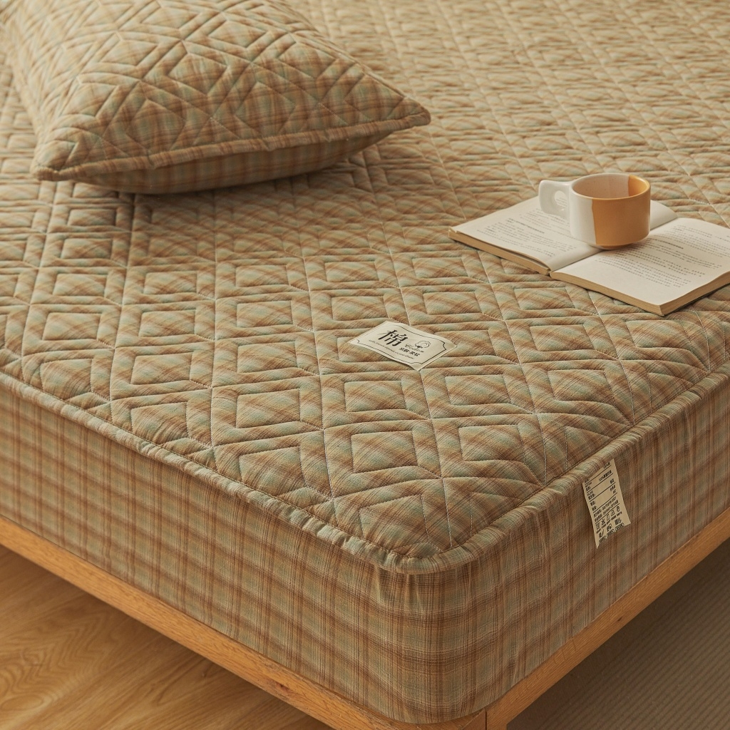 91家纺网 家纺一手货源 找家纺 缦彩 2026新款全棉纯棉水洗棉新疆棉花夹棉格子床笠单品床笠单件 千寻