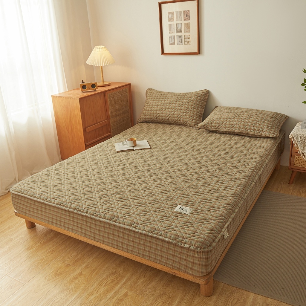 91家纺网 家纺一手货源 找家纺 缦彩 2026新款全棉纯棉水洗棉新疆棉花夹棉格子床笠单品床笠单件 千寻