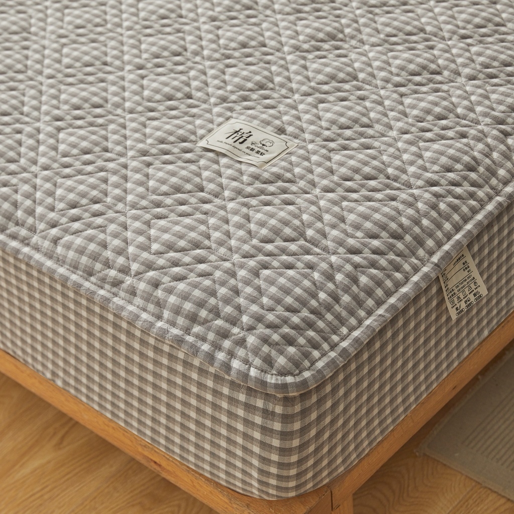 91家纺网 家纺一手货源 找家纺 缦彩 2026新款全棉纯棉水洗棉新疆棉花夹棉格子床笠单品床笠单件 织里-灰