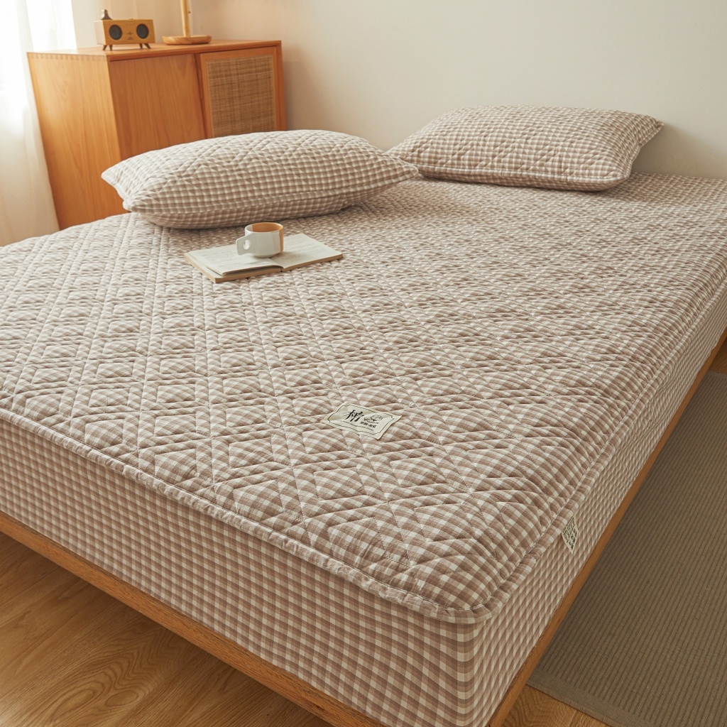 91家纺网 家纺一手货源 找家纺 缦彩 2026新款全棉纯棉水洗棉新疆棉花夹棉格子床笠单品床笠单件 织里-咖