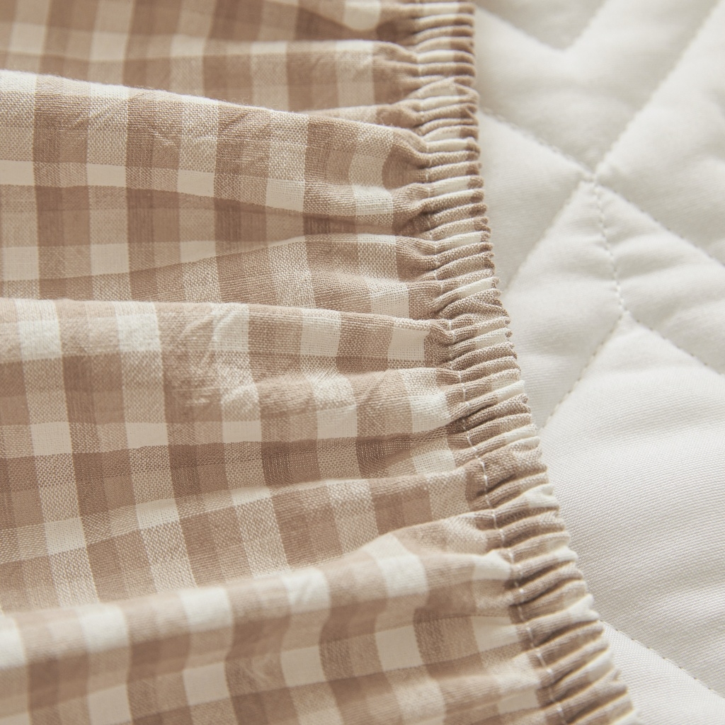 91家纺网 家纺一手货源 找家纺 缦彩 2026新款全棉纯棉水洗棉新疆棉花夹棉格子床笠单品床笠单件 织里-咖