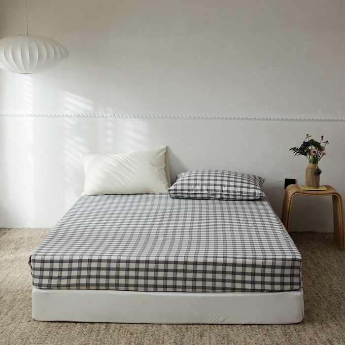 91家纺网 家纺一手货源 找家纺 棉眠 2026新款调色盘水洗棉混搭单品系列-格子单床笠 黑白格