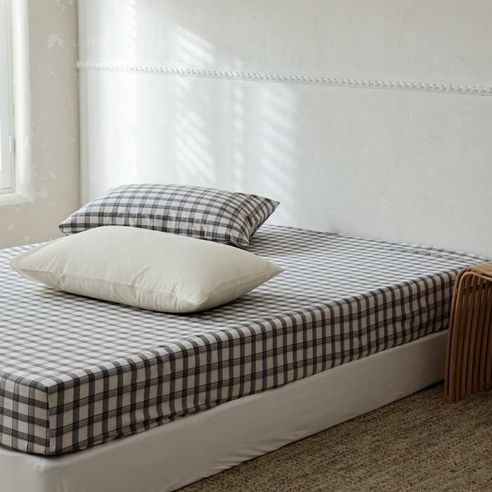 91家纺网 家纺一手货源 找家纺 棉眠 2026新款调色盘水洗棉混搭单品系列-格子单床笠 黑白格