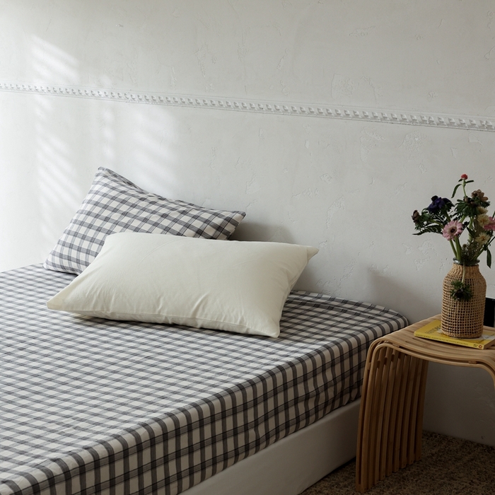 91家纺网 家纺一手货源 找家纺 棉眠 2026新款调色盘水洗棉混搭单品系列-格子单床笠 黑白格