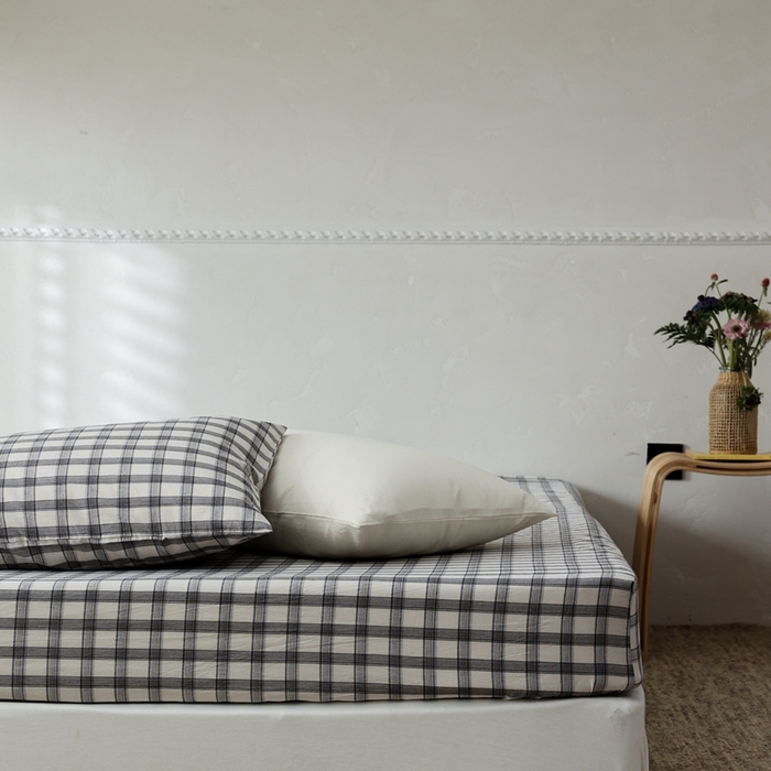 91家纺网 家纺一手货源 找家纺 棉眠 2026新款调色盘水洗棉混搭单品系列-格子单床笠 黑白格