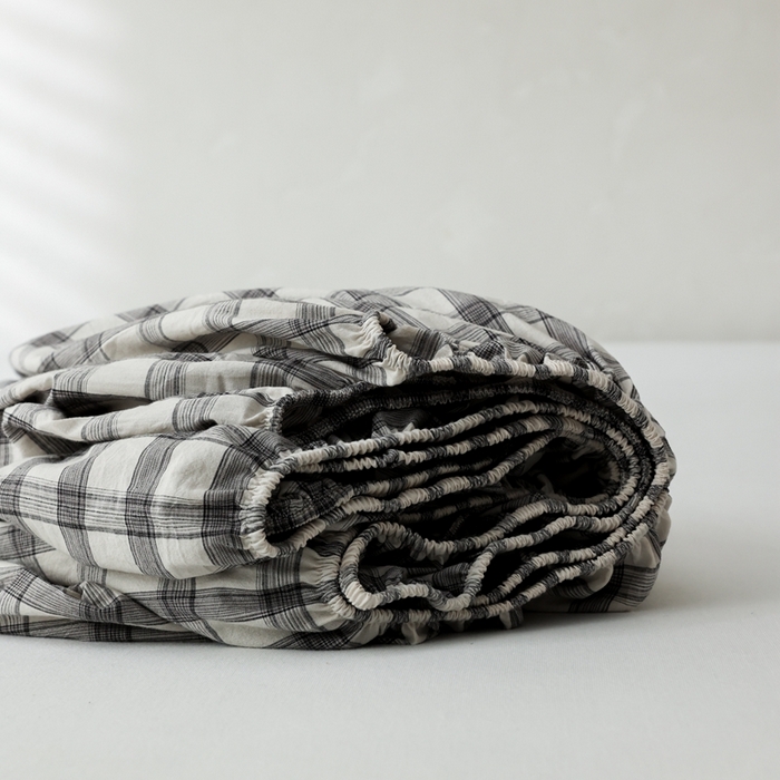 91家纺网 家纺一手货源 找家纺 棉眠 2026新款调色盘水洗棉混搭单品系列-格子单床笠 黑白格