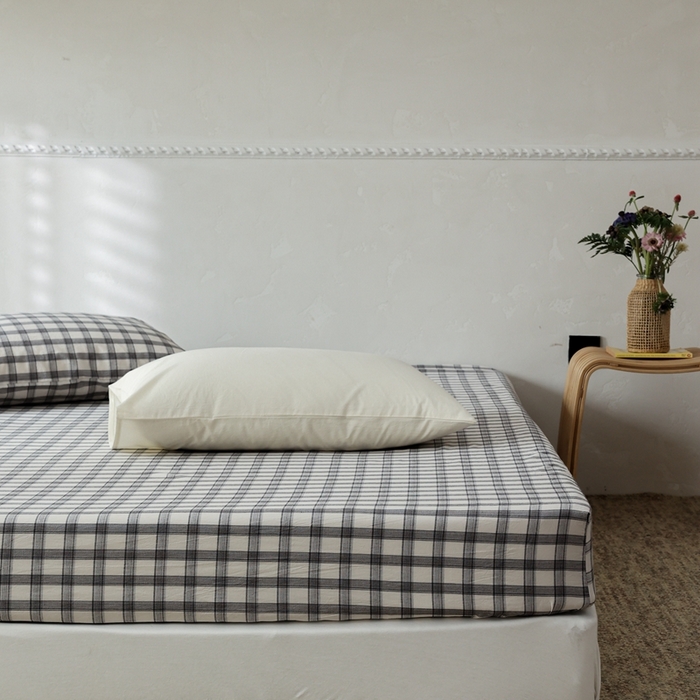 91家纺网 家纺一手货源 找家纺 棉眠 2026新款调色盘水洗棉混搭单品系列-格子单床笠 黑白格