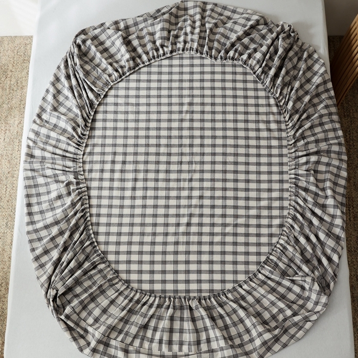 91家纺网 家纺一手货源 找家纺 棉眠 2026新款调色盘水洗棉混搭单品系列-格子单床笠 黑白格