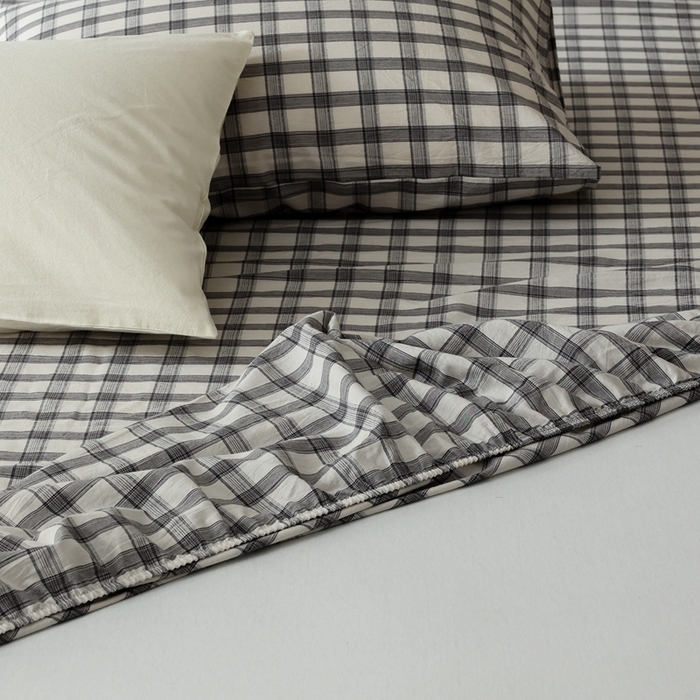 91家纺网 家纺一手货源 找家纺 棉眠 2026新款调色盘水洗棉混搭单品系列-格子单床笠 黑白格