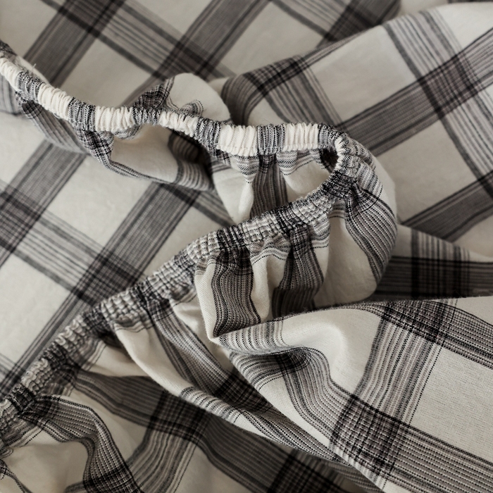 91家纺网 家纺一手货源 找家纺 棉眠 2026新款调色盘水洗棉混搭单品系列-格子单床笠 黑白格