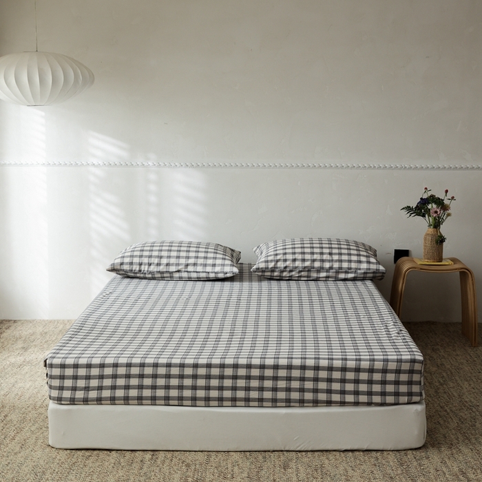 91家纺网 家纺一手货源 找家纺 棉眠 2026新款调色盘水洗棉混搭单品系列-格子单床笠 黑白格