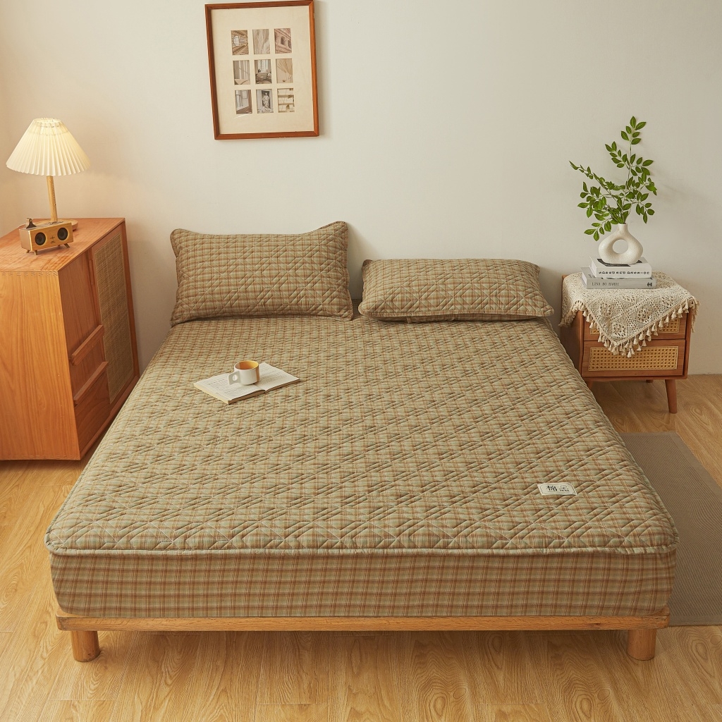 91家纺网 家纺一手货源 找家纺 缦彩 2026新款全棉纯棉水洗棉新疆棉花夹棉格子床笠单品床笠单件 千寻