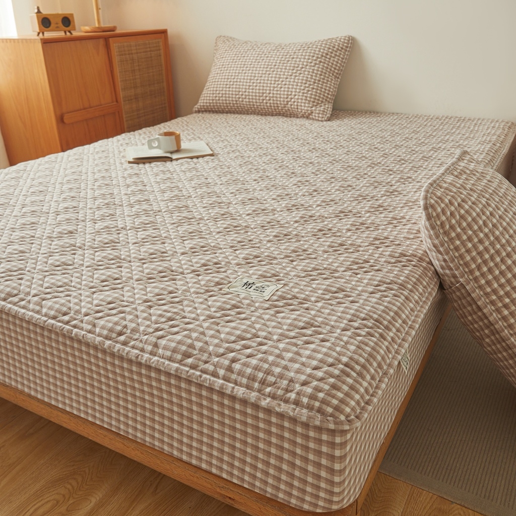 91家纺网 家纺一手货源 找家纺 缦彩 2026新款全棉纯棉水洗棉新疆棉花夹棉格子床笠单品床笠单件 织里-咖