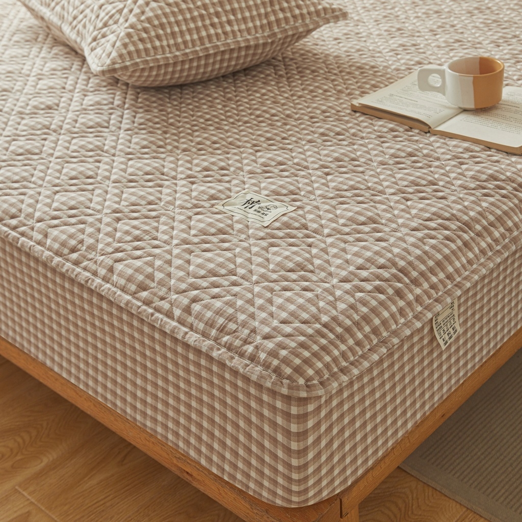 91家纺网 家纺一手货源 找家纺 缦彩 2026新款全棉纯棉水洗棉新疆棉花夹棉格子床笠单品床笠单件 织里-咖