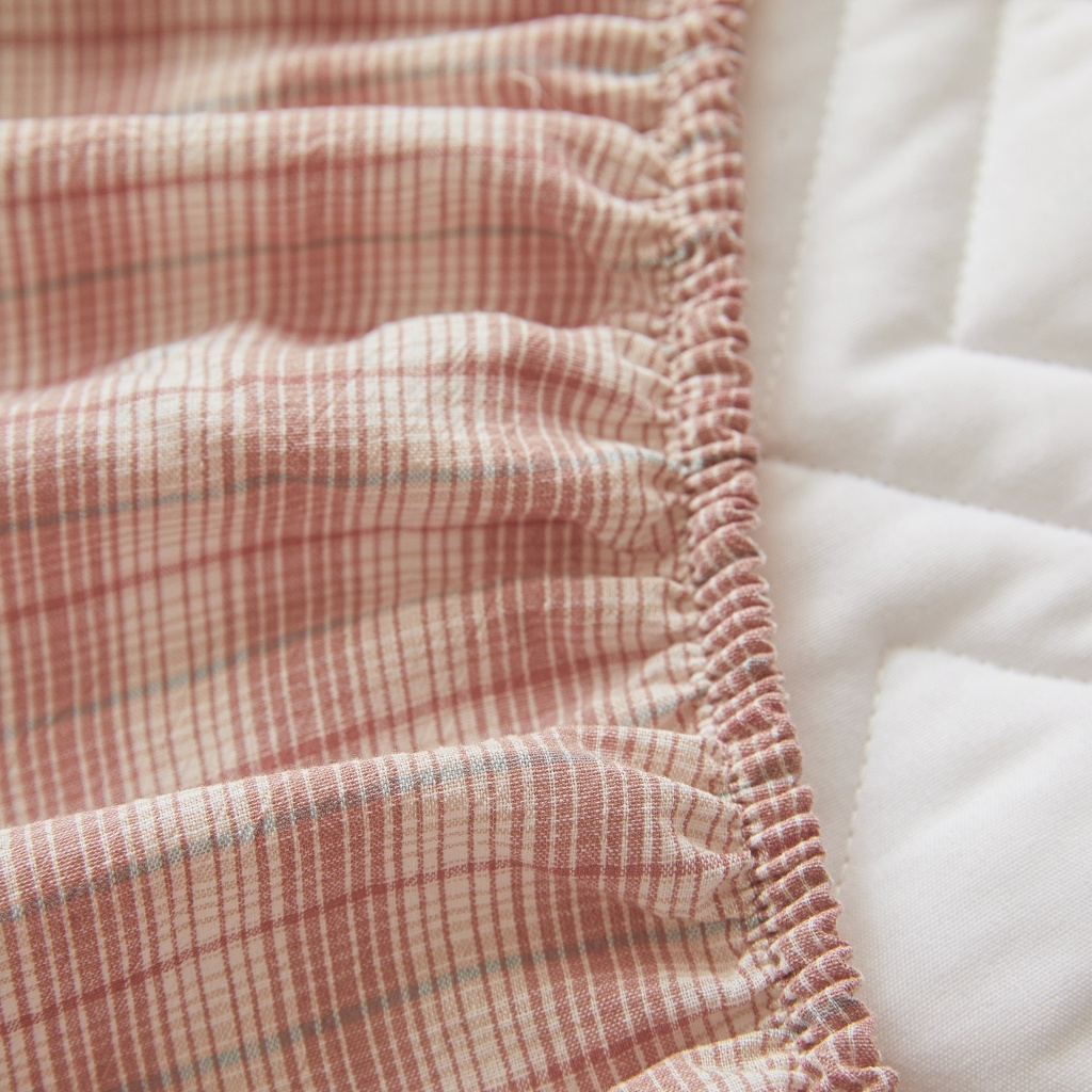 91家纺网 家纺一手货源 找家纺 缦彩 2026新款全棉纯棉水洗棉新疆棉花夹棉格子床笠单品床笠单件 如约-粉