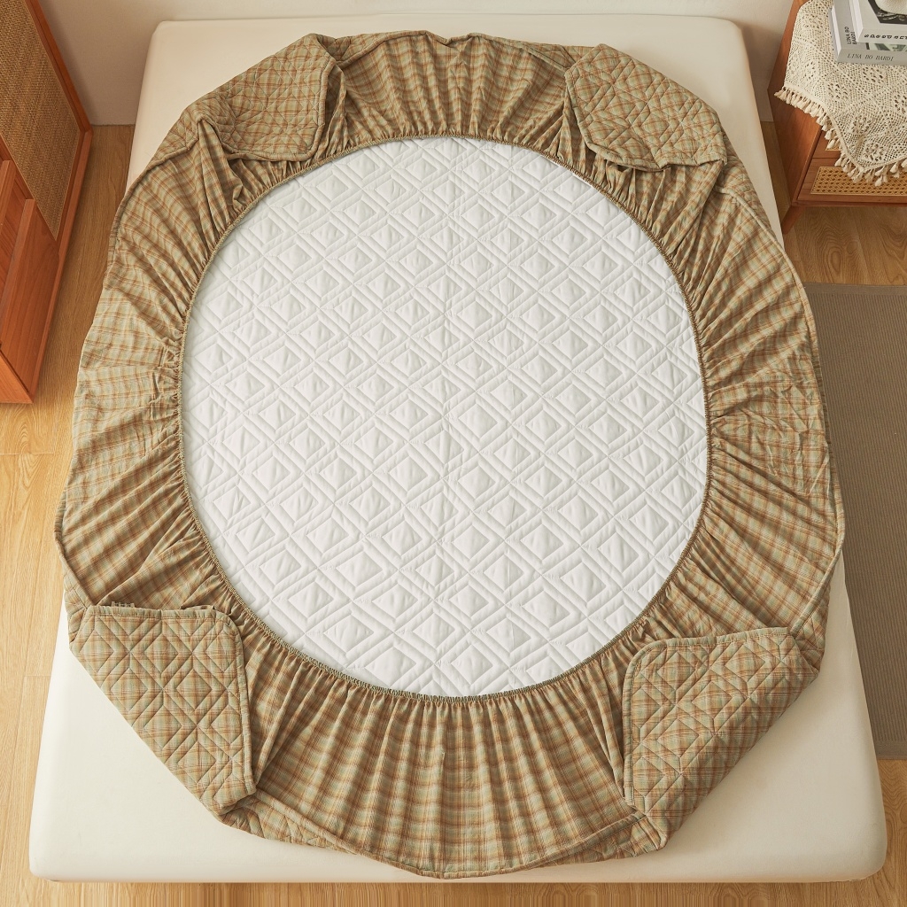 91家纺网 家纺一手货源 找家纺 缦彩 2026新款全棉纯棉水洗棉新疆棉花夹棉格子床笠单品床笠单件 千寻