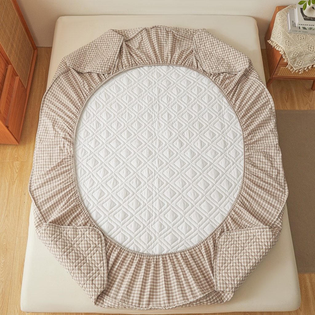 91家纺网 家纺一手货源 找家纺 缦彩 2026新款全棉纯棉水洗棉新疆棉花夹棉格子床笠单品床笠单件 织里-咖