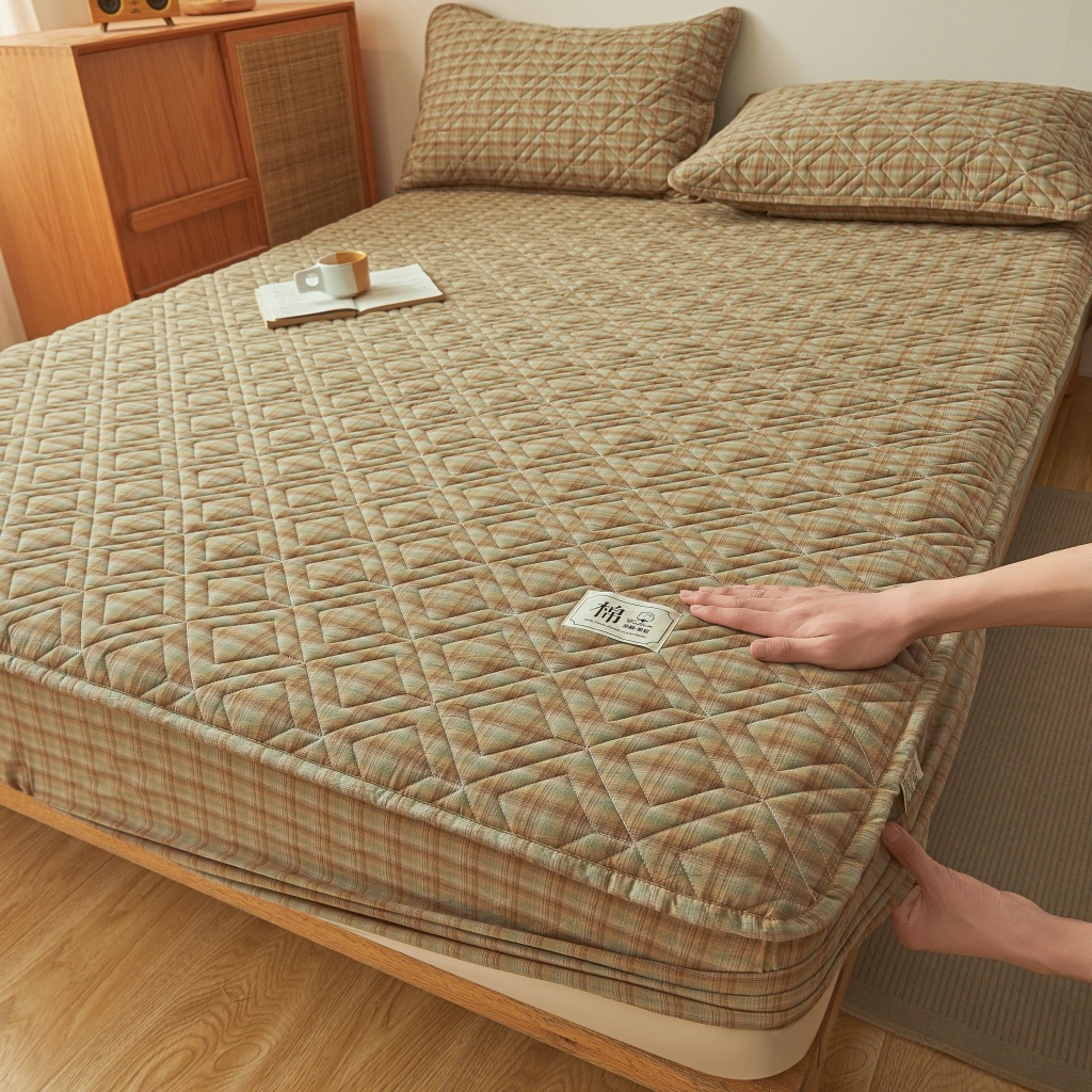 91家纺网 家纺一手货源 找家纺 缦彩 2026新款全棉纯棉水洗棉新疆棉花夹棉格子床笠单品床笠单件 千寻