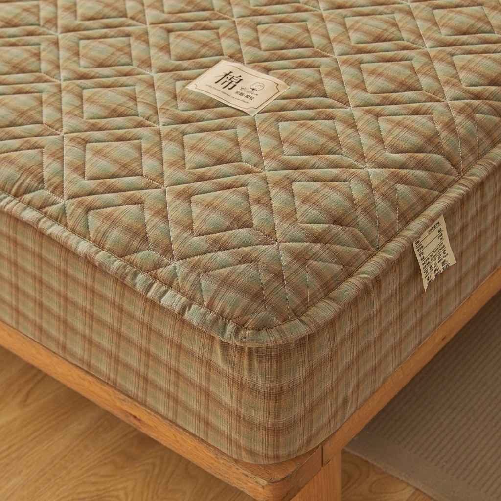 91家纺网 家纺一手货源 找家纺 缦彩 2026新款全棉纯棉水洗棉新疆棉花夹棉格子床笠单品床笠单件 千寻