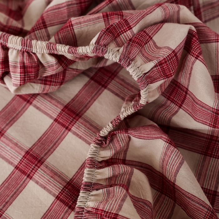 91家纺网 家纺一手货源 找家纺 棉眠 2026新款调色盘水洗棉混搭单品系列-格子单床笠 红格