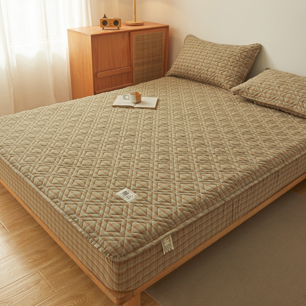 91家纺网 家纺一手货源 找家纺 缦彩 2026新款全棉纯棉水洗棉新疆棉花夹棉格子床笠单品床笠单件 千寻