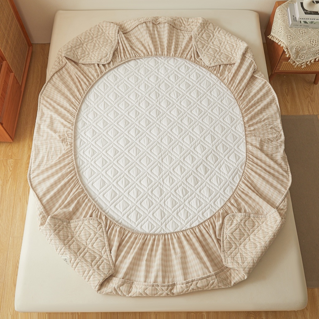 91家纺网 家纺一手货源 找家纺 缦彩 2026新款全棉纯棉水洗棉新疆棉花夹棉格子床笠单品床笠单件 如约-咖