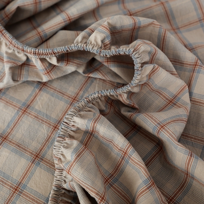 91家纺网 家纺一手货源 找家纺 棉眠 2026新款调色盘水洗棉混搭单品系列-格子单床笠 焦糖格