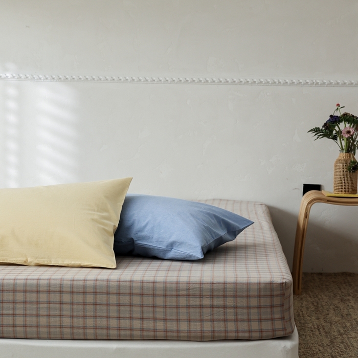 91家纺网 家纺一手货源 找家纺 棉眠 2026新款调色盘水洗棉混搭单品系列-格子单床笠 焦糖格